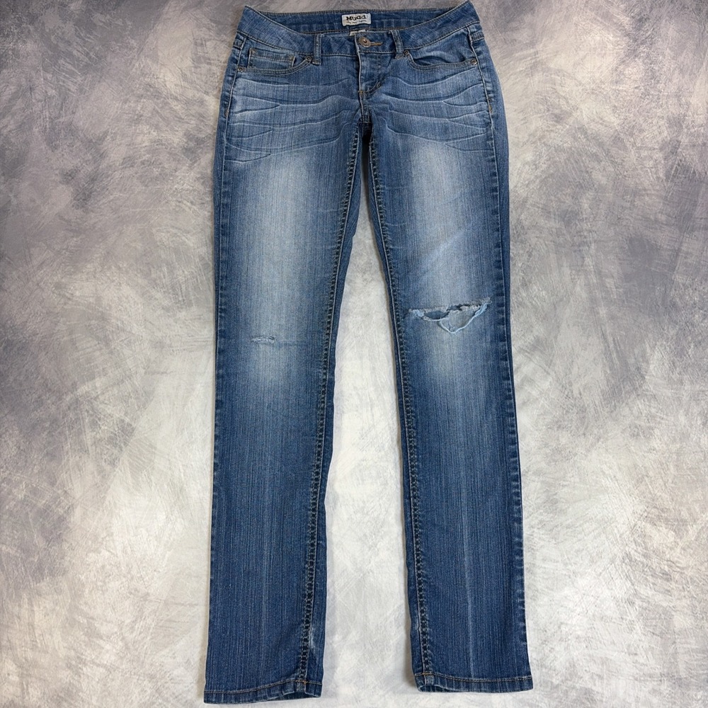 Y2K Mudd Skinny Jeans Womens 3 Blue Low Rise Distressed Whiskered Denim